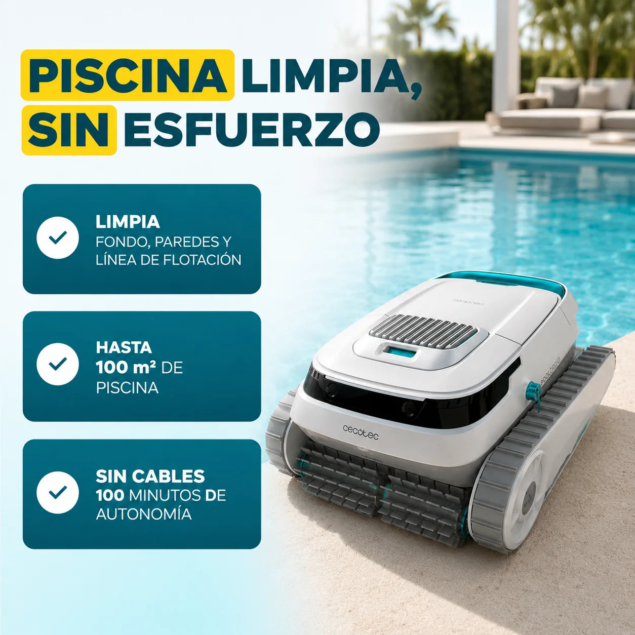 Cecotec Pooldroid 5000 TotalClean Pearl – Piscina limpia, sin esfuerzo